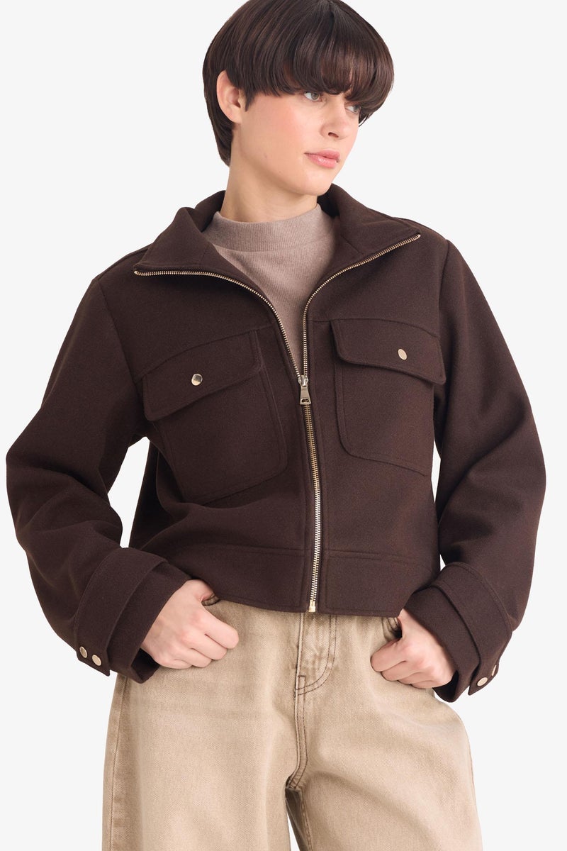 DeFacto Brown Woman Regular Fit Wool Coat Casual - Image 1